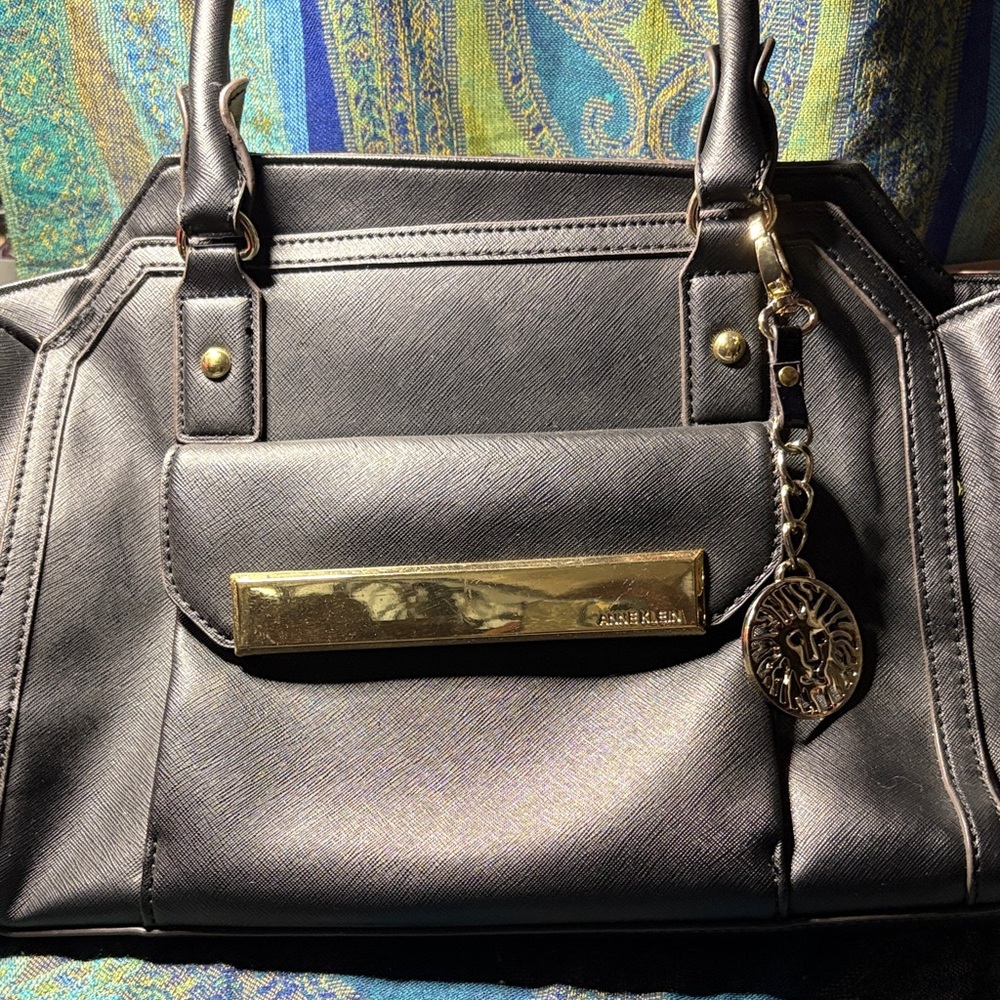 Anne Klein Black Satchel with Gold Accents